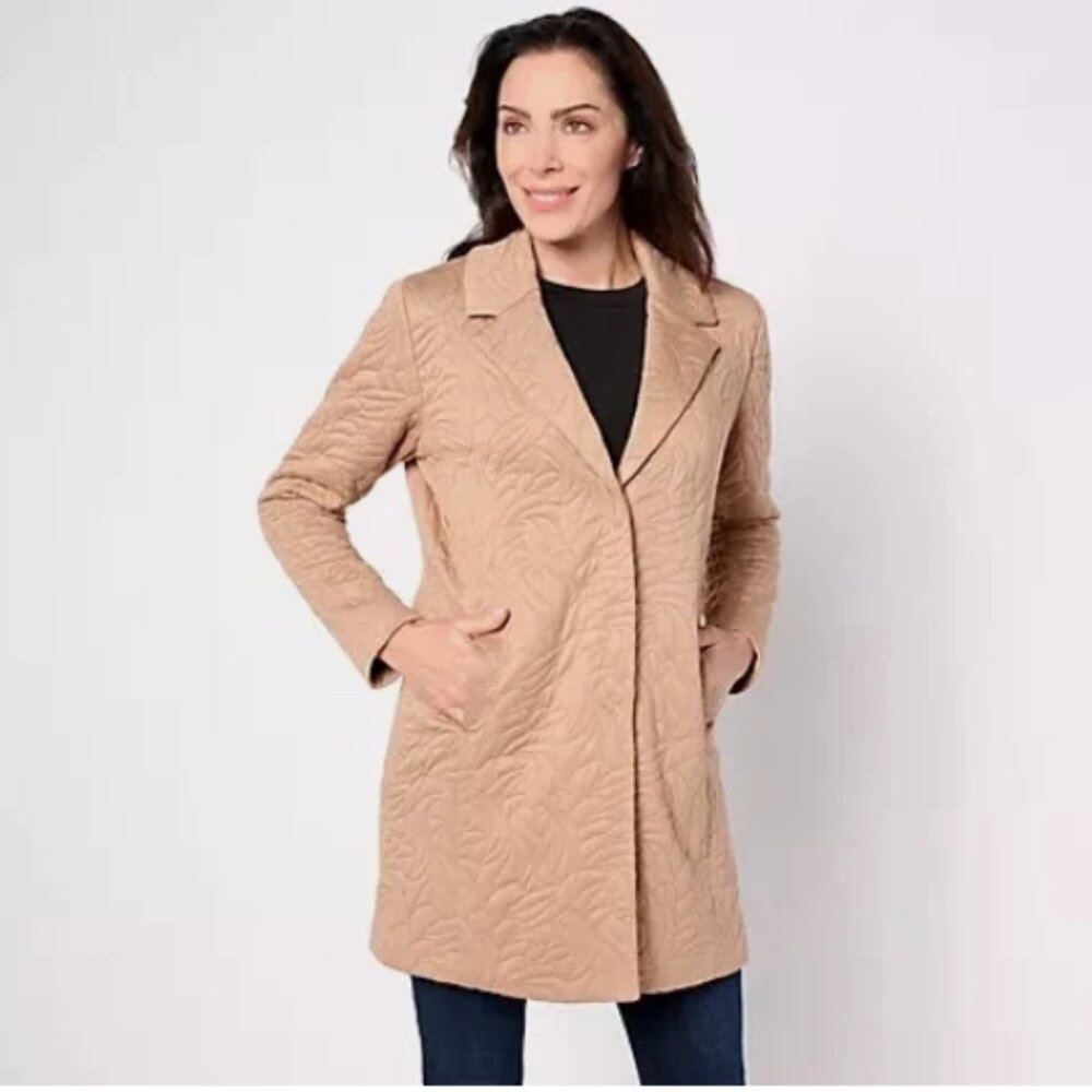 Susan Graver Qltd Knit Notch Collar Fully Lned Jacket-Taupe-Petite XL-A626993
